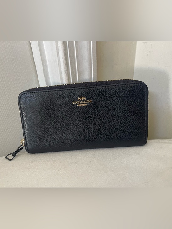 Coach Handbags - Coach Black Pebbled Leather Zip Wallet with Gold Logo